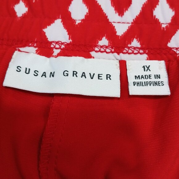 Susan Graver Red and White Print Skort Size 1X - Picture 3 of 4
